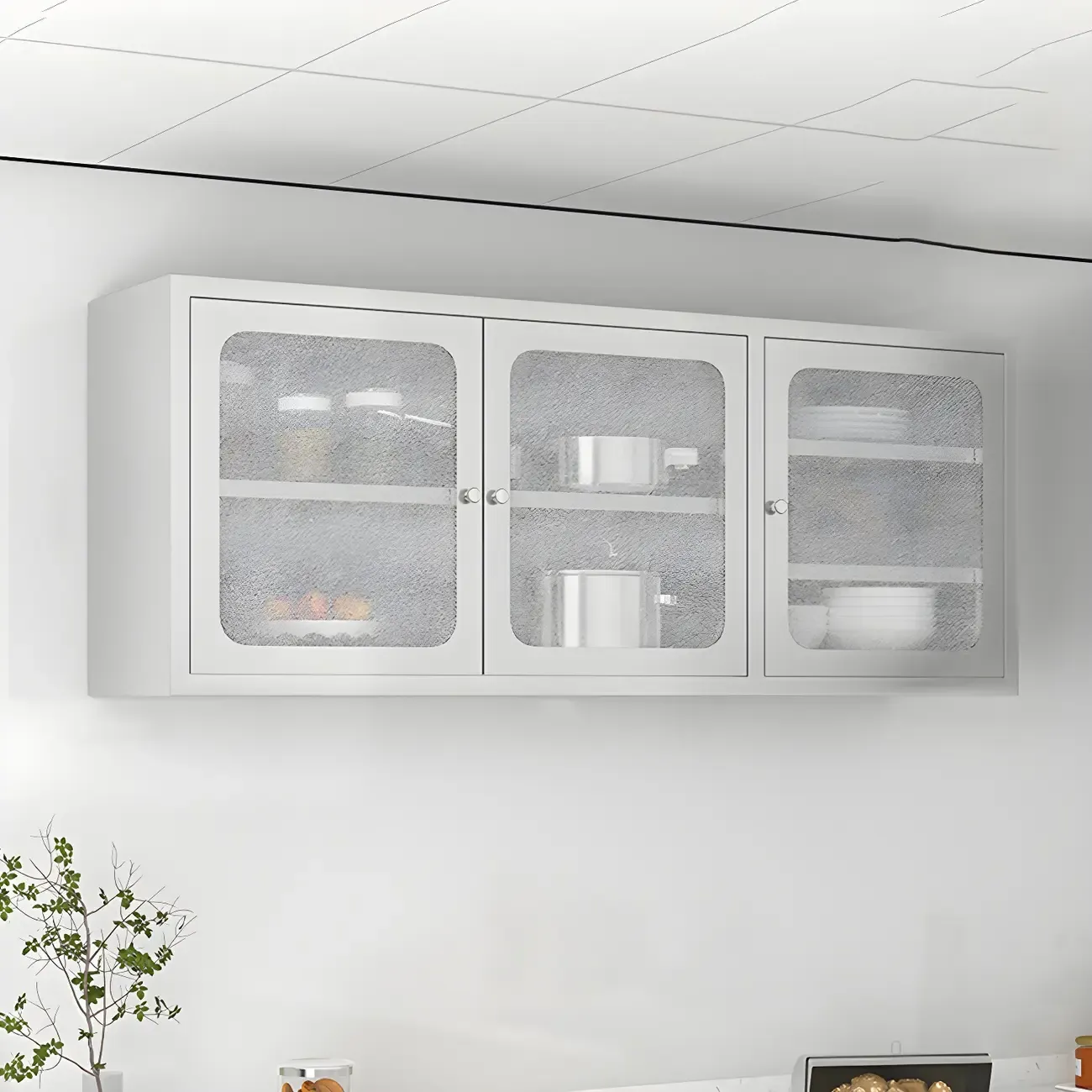 Elegant Stainless Steel Wall-Mounted Display Cabinet