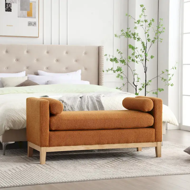 Boucle Upholstered Bench – Ivory / Caramel / Green / Navy / Light Gray / Black – 1-Seat
