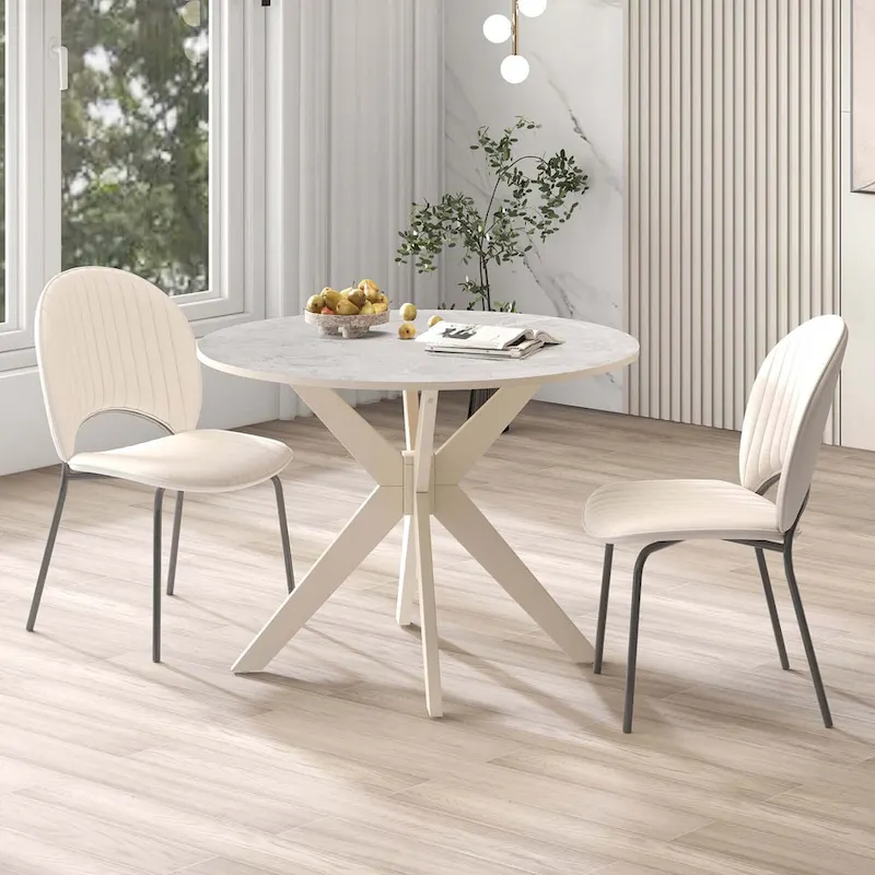 Costway Round Dining Table 36  Faux Marble Tabletop Rubber Wood Legs - See Details