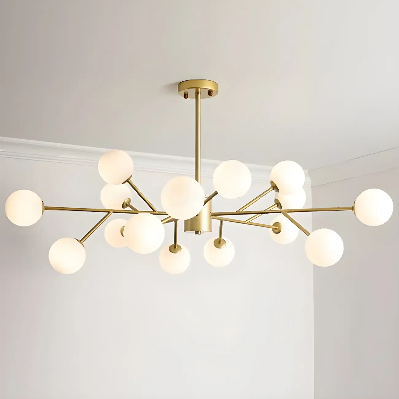 Mid-Century Modern White Globe Glass Sputnik Chandelier