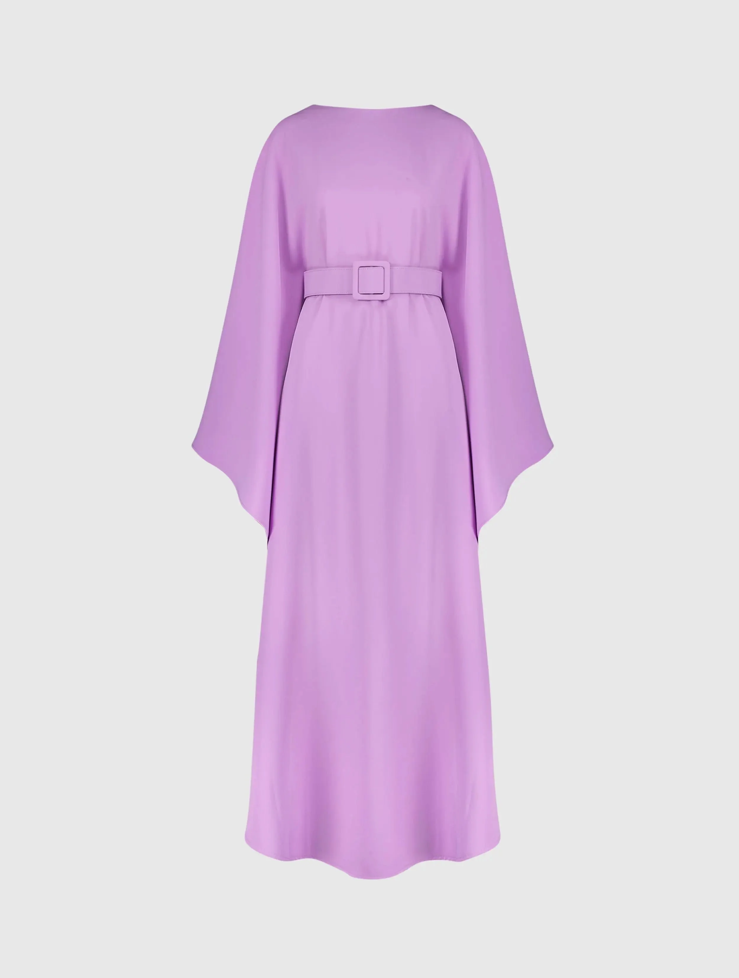 Purple Crepe Boat Neck Kaftan Dress With Belt