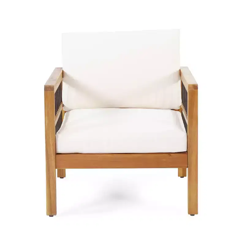 Christopher Knight Home Elias Outdoor Acacia and Iron Club Chair with Cushions Teak/Black/Beige