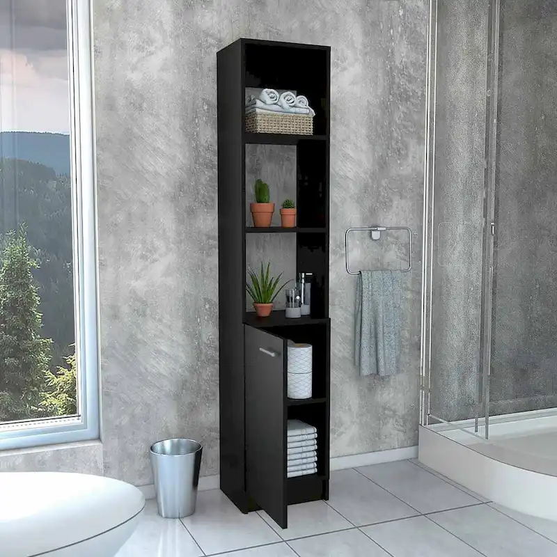 2-Shelf Rectangle Bathroom Linen Cabinet Light Oak/Black/White