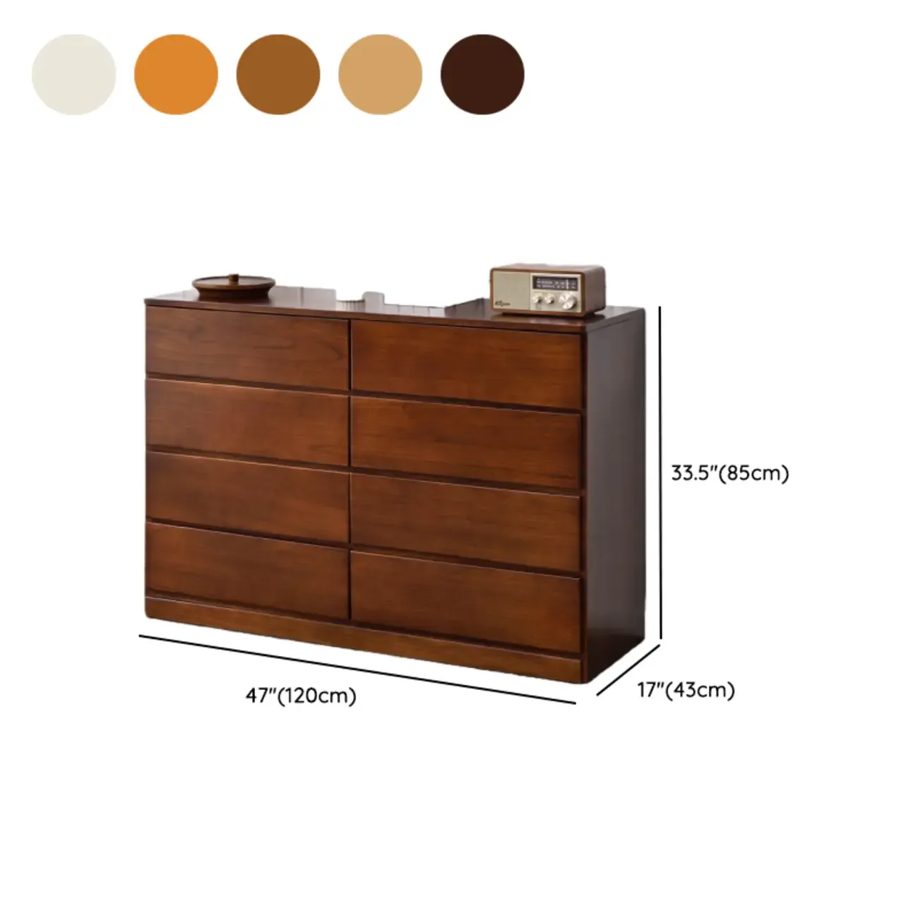 Modern Natural Wooden Double Dresser with 5-Drawers