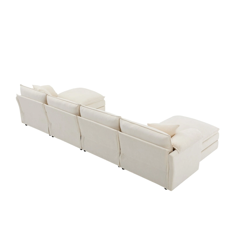 136  U-Shaped Chenille Cloud Sectional Sofa with Dual Ottomans