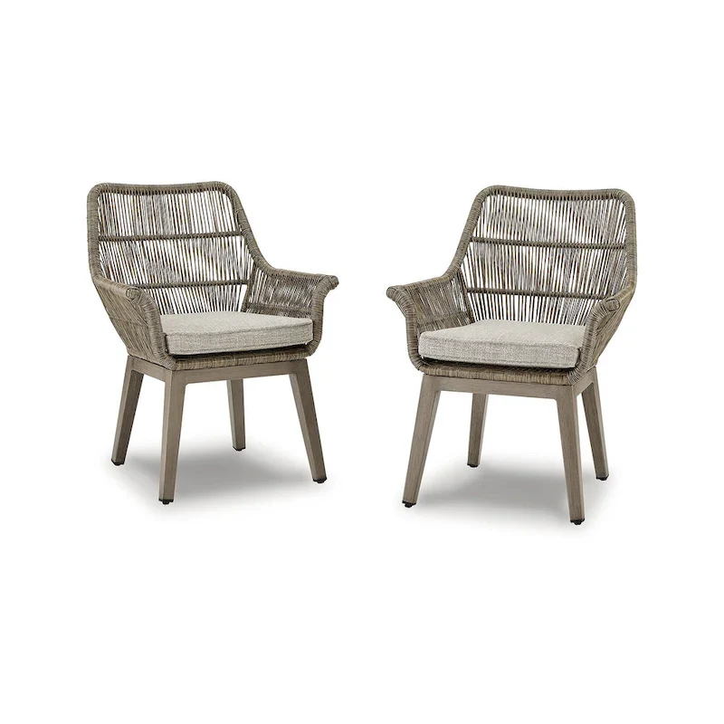 Signature Design by Ashley Beach Front Brown/Beige Outdoor Arm Chair Set With Cushions (Set of 2) - 28W x 27D x 35H