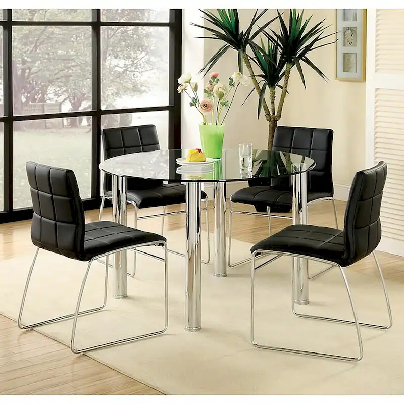 Contemporary 5-Piece Glass Top Round Dining Table Set
