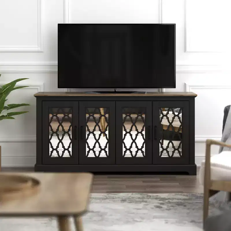 Galano TV Stand with Mirrored Door Storage 68.2 W  17.1 D  29.3 H