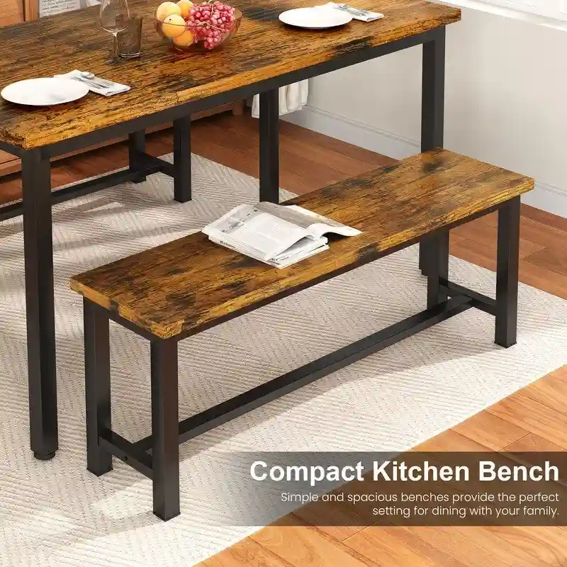 Rustic Brown Industrial Dining Benches - Set of 2