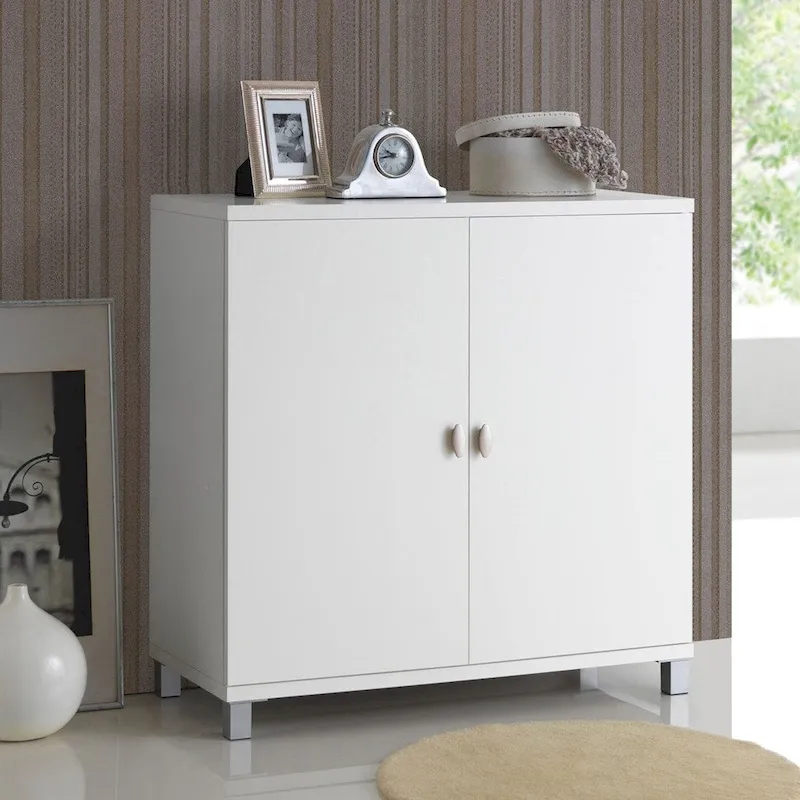 Contemporary White Wood Storage Sideboard Cabinet