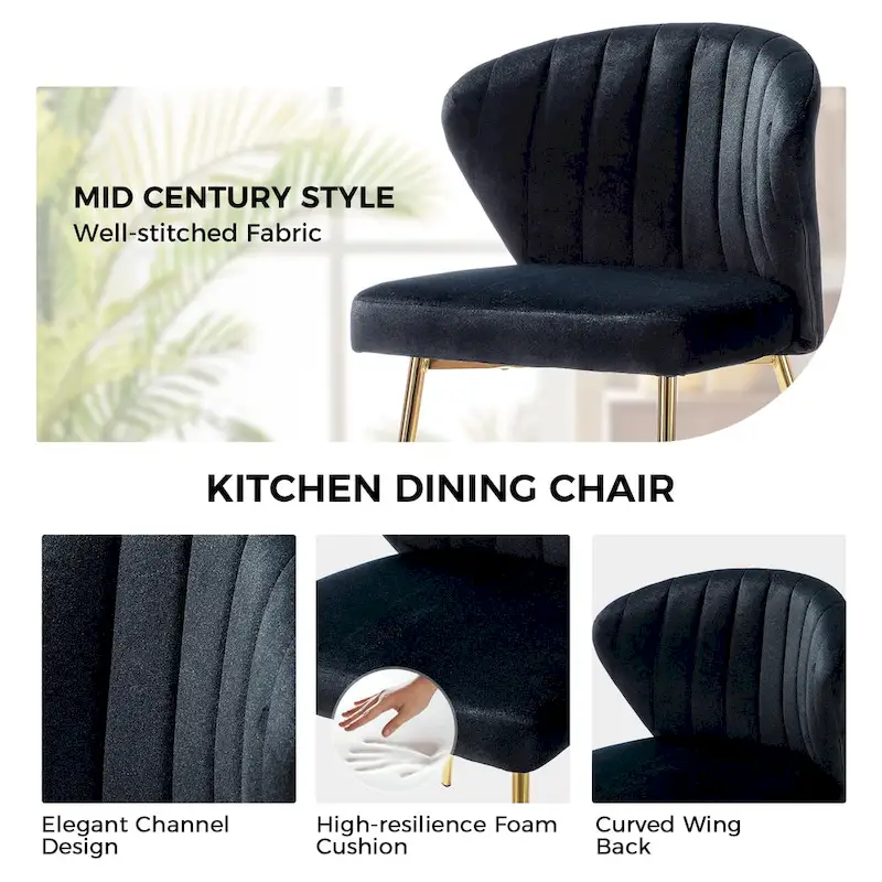 Velvet Upholstered Tufted Back Dining Chair – Multiple Colors, Single Seat