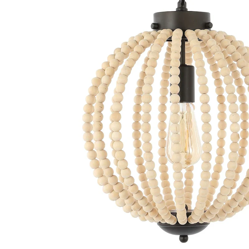 Alba 12.5  1-Light Rustic Bohemian Iron/Wood Bead LED Pendant, Oil Rubbed Bronze/Brown by JONATHAN Y