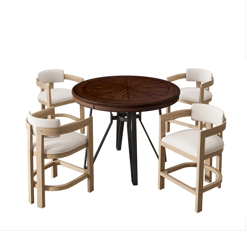 Netia 5-Piece Counter-Height Bar Set with Boucle Upholstered Chairs and Metal Table Base by Christopher Knight Home