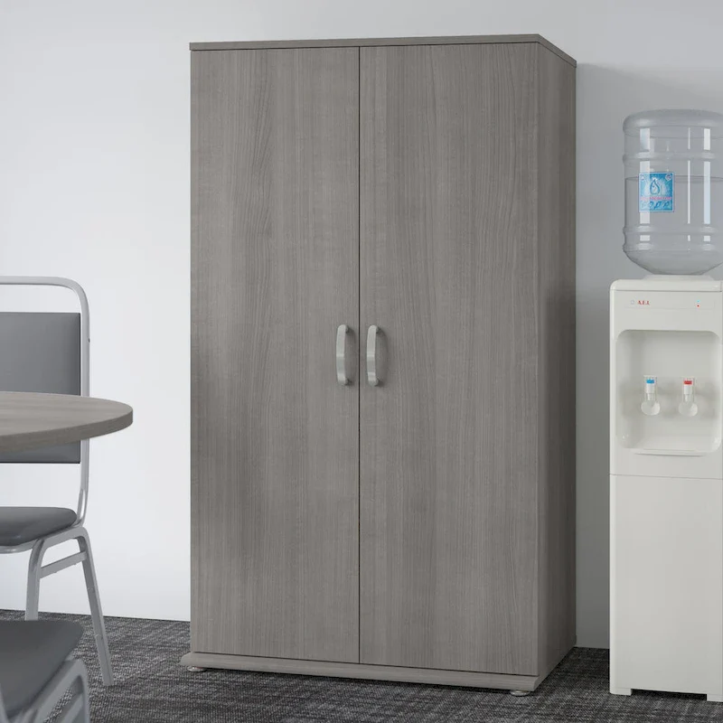 Tall Storage Cabinet with Doors & Shelves – Storm Gray / White / Platinum Gray