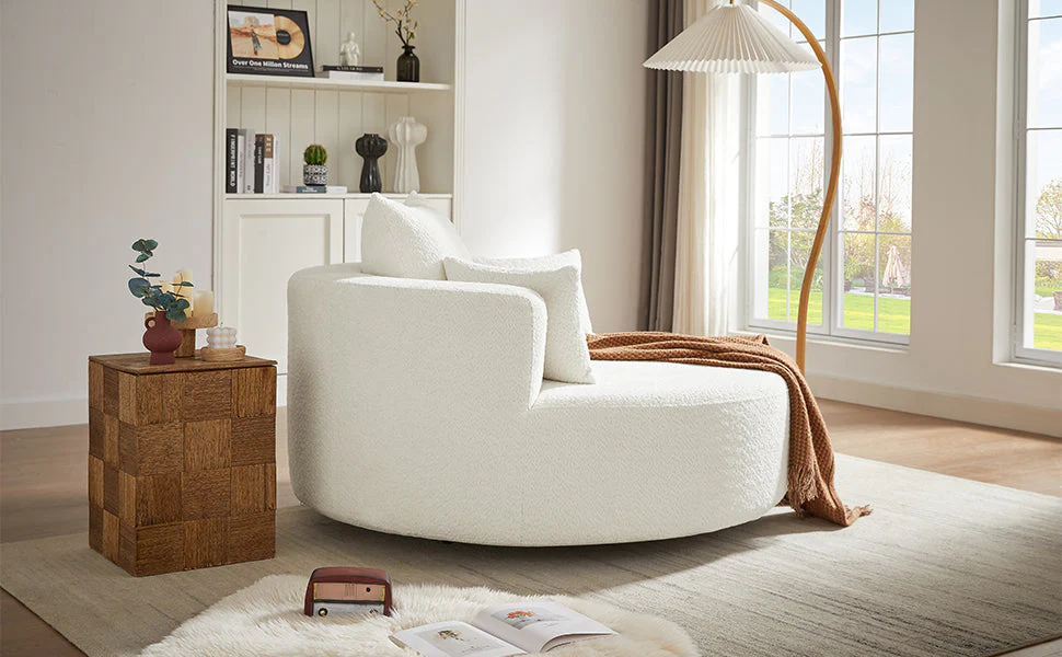 Walker Edison | 360¡ã Swivel Accent Round Sofa Chair with Pillows
