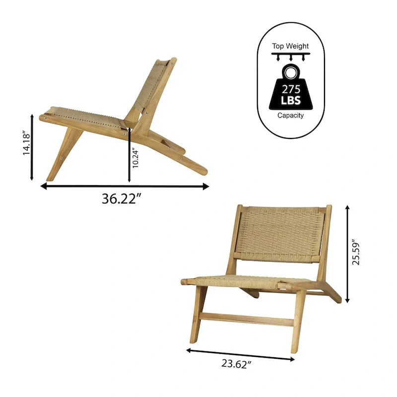 Woven Seagrass Armless Chair - Teak Wood Frame (Natural)
