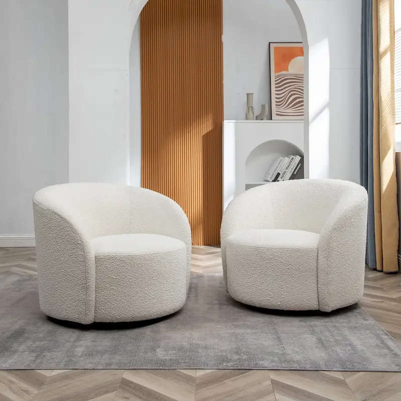 KINWELL 34  Wide Upholstered Swivel Accent Barrel Chair (Set of 2)