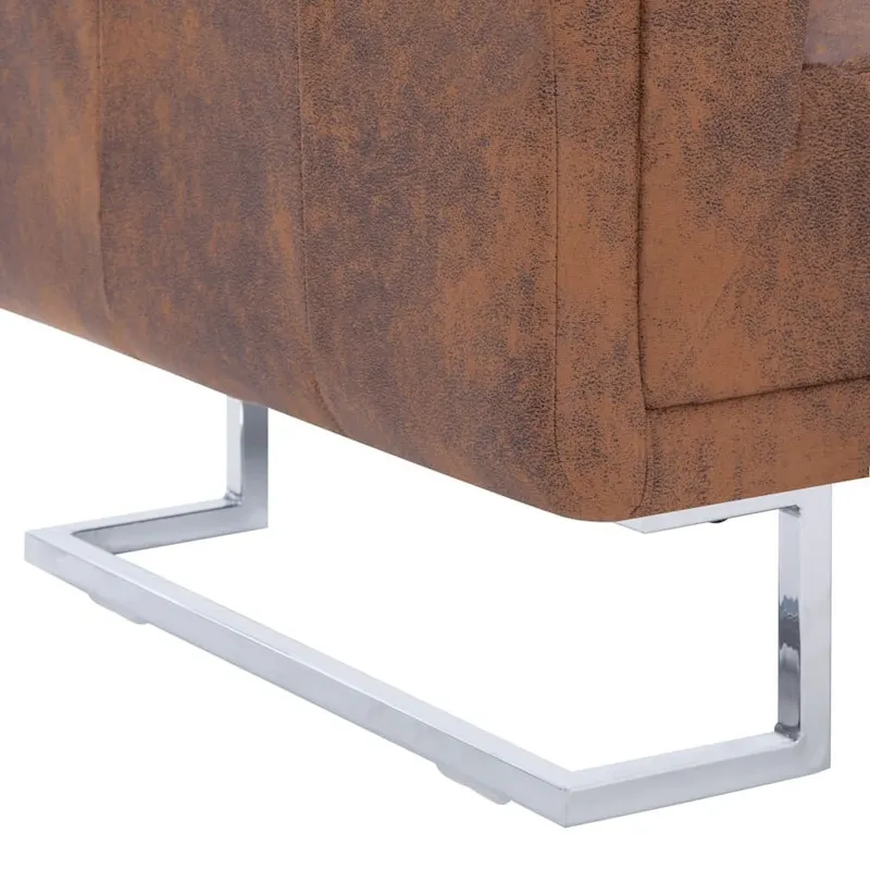 Cube Armchair Brown Faux Suede Leather - 33  x 24.4  x 28.7