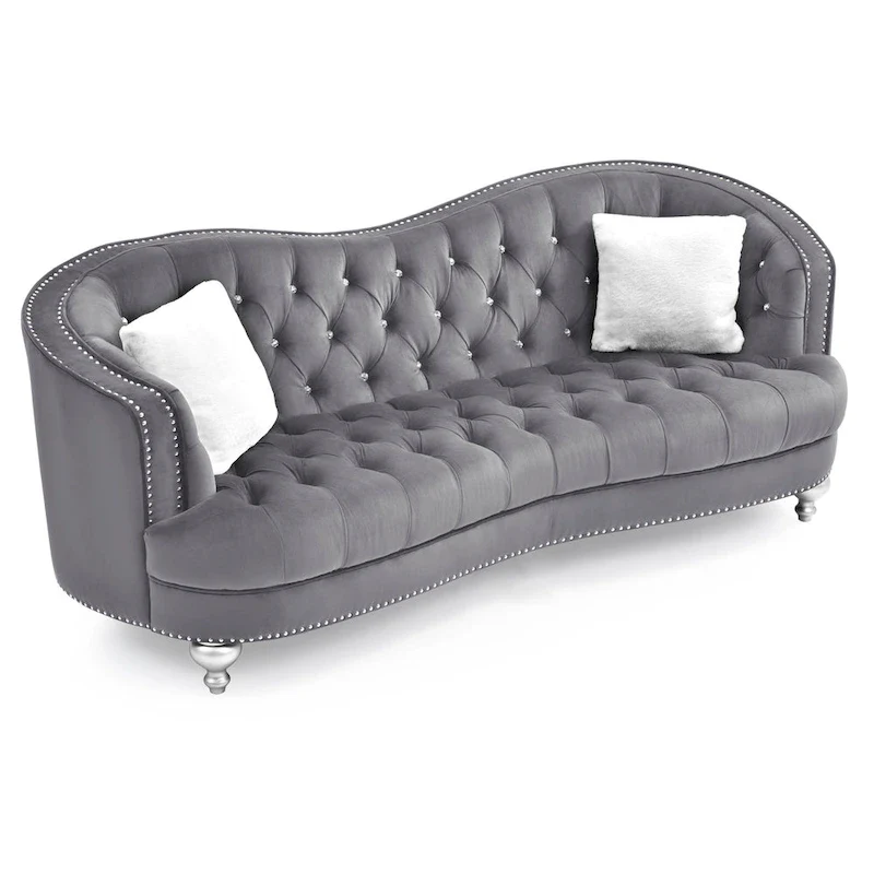 Velvet Tufted Sofa with Nailhead Trim - Seats 3