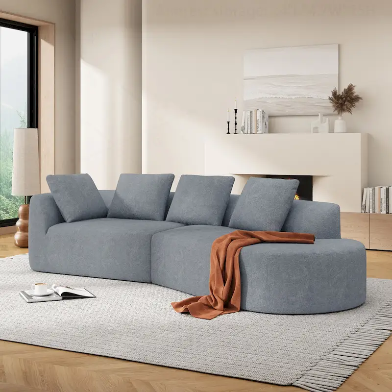 Modern Curved Sectional Sofa with Pearl Upholstery, High-Density Foam, 5-Seater for Living Room