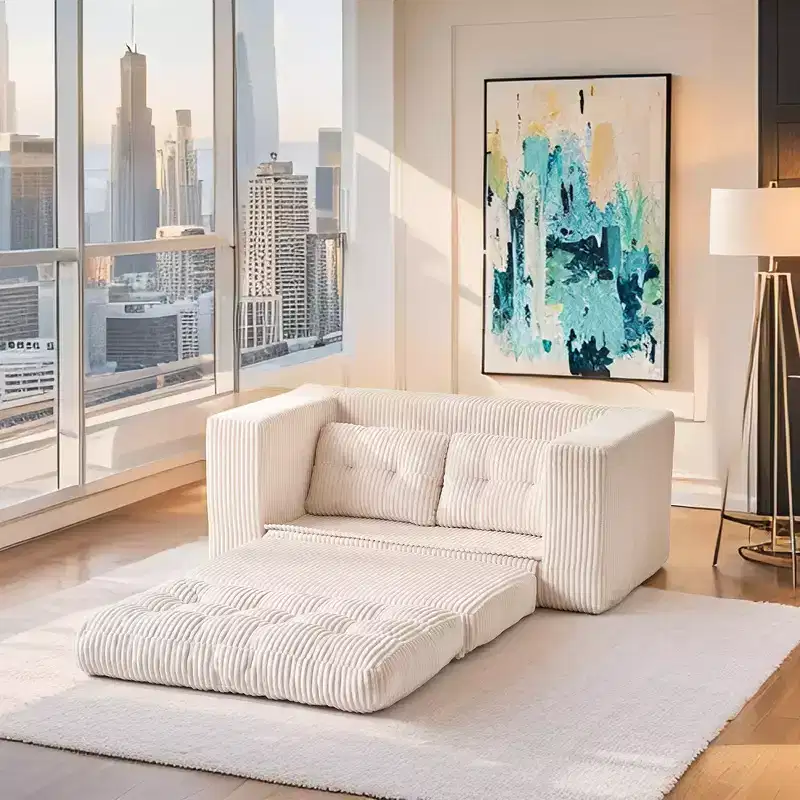Zeus & Ruta Corduroy Loveseat Sofa Bed with Memory Foam and Steel Frame for Small Spaces, Apartment, or Bedroom