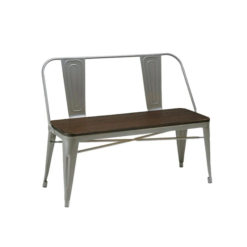 Metal Dining Bench with Wood Top and High Back