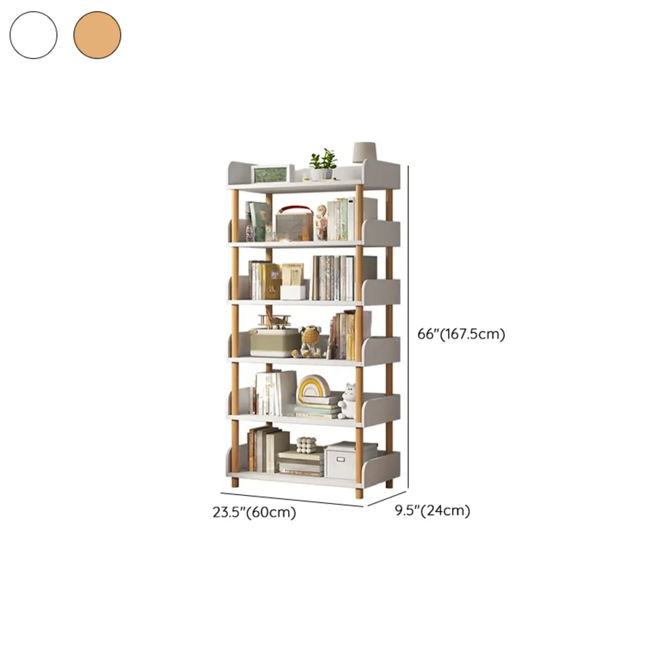 Vertical Natural Multi-Shelf Open Back Wood Bookcase