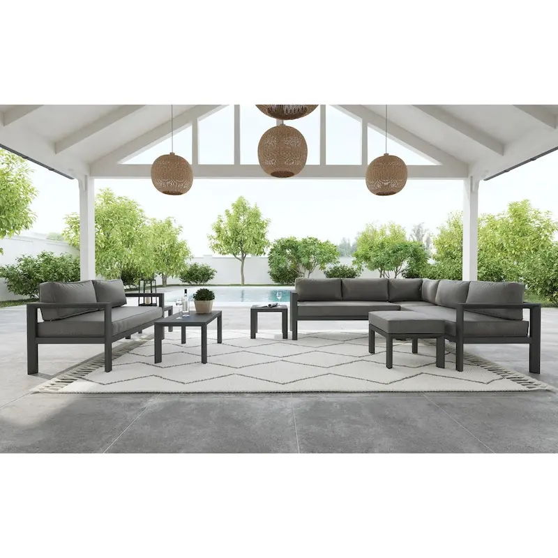 Homestyles Grayton Outdoor Aluminum Sofa with Lounge Chairs and Coffee Table - 81