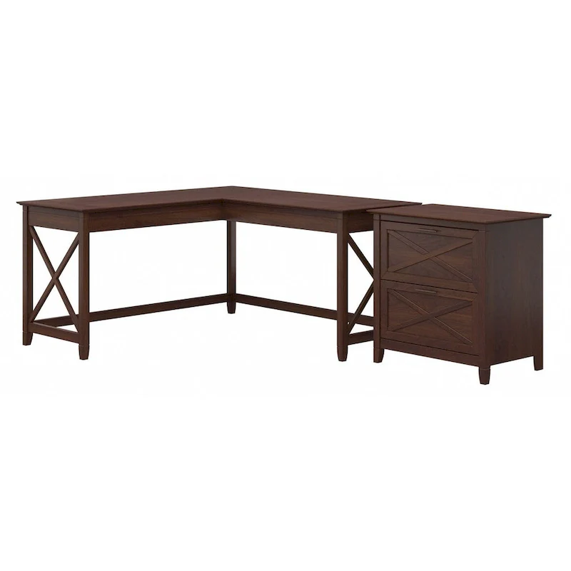 Key West 60W L Desk with 2 Drawer File Cabinet by Bush Furniture