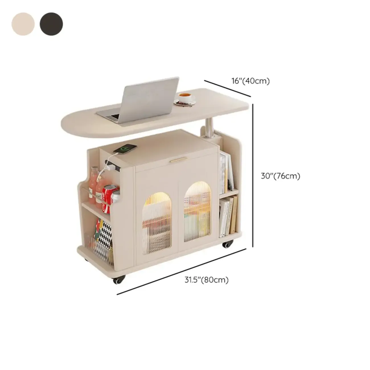 Adjustable White Wood Multi-Functional Side Table with Wheels