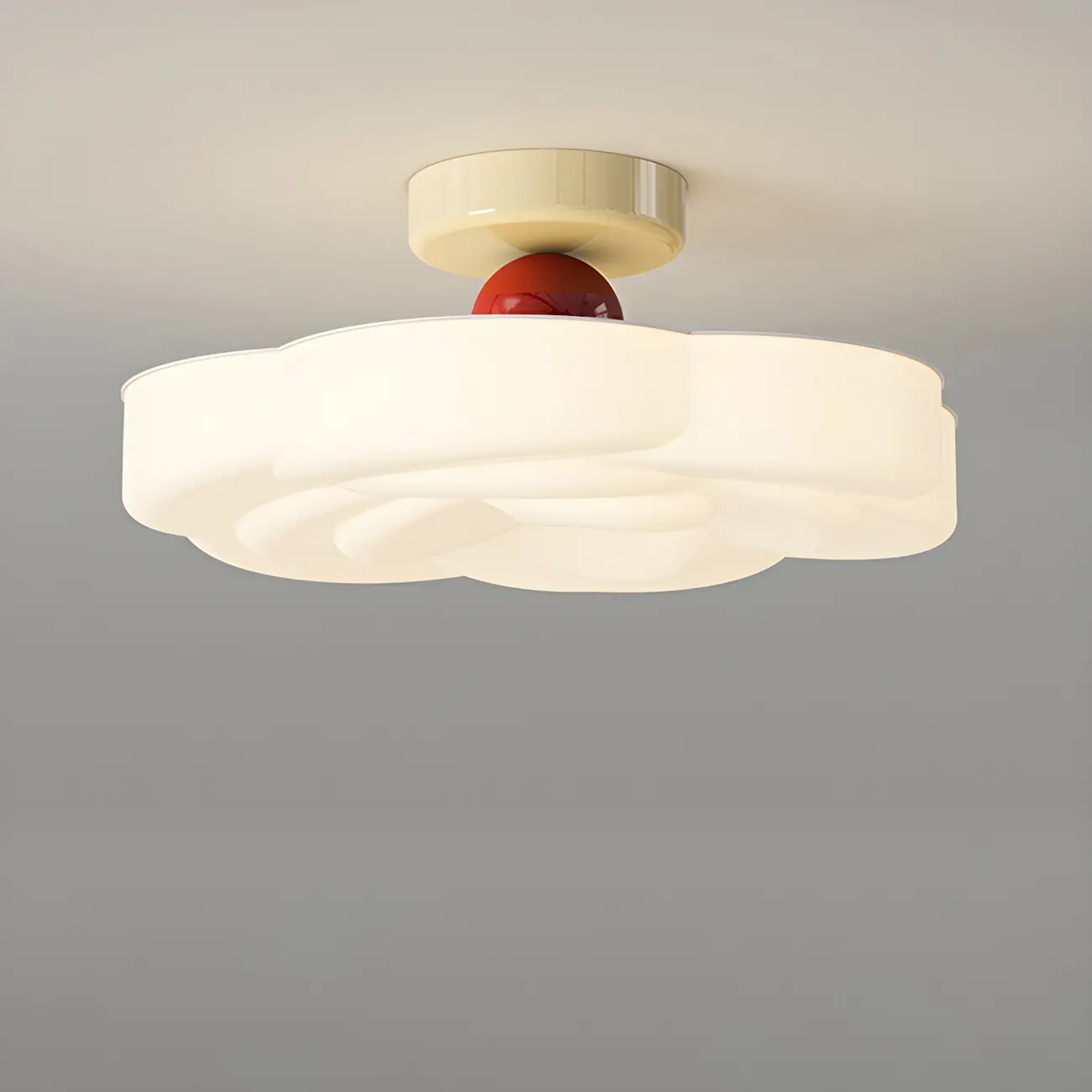Drum Shape Beige Semi-Flush Ceiling Light with Plastic Shade