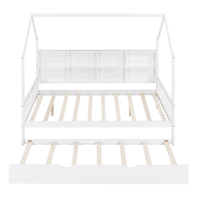 Full Solid Wood House Day Bed with Trundle