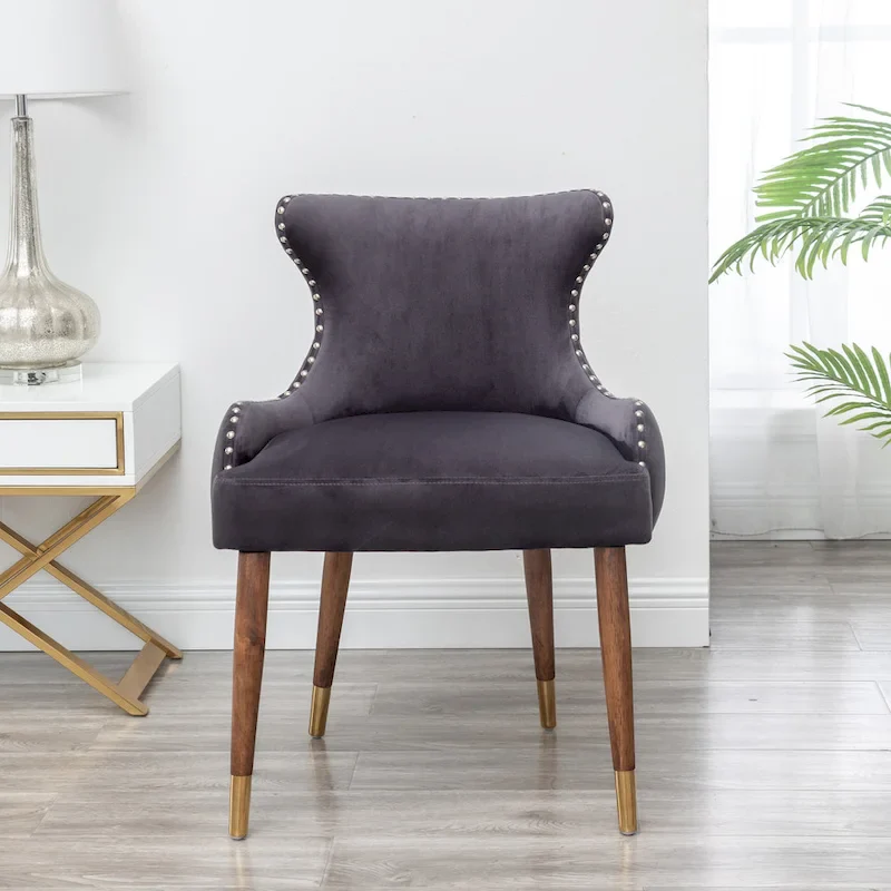 Gray 23  Polyester Upholstered Accent Chair with Rubberwood Legs