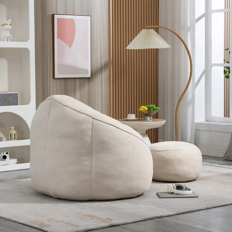 Beige Modern 40 Microfiber Accent Chair with Ottoman