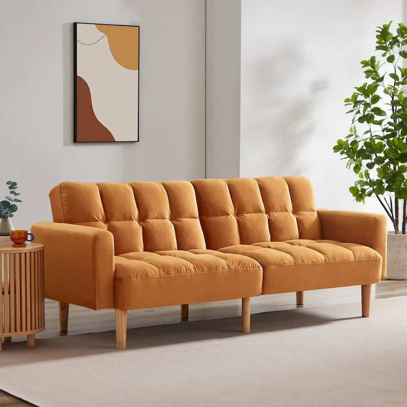 79.52W Modern Velvet Convertible Sofa