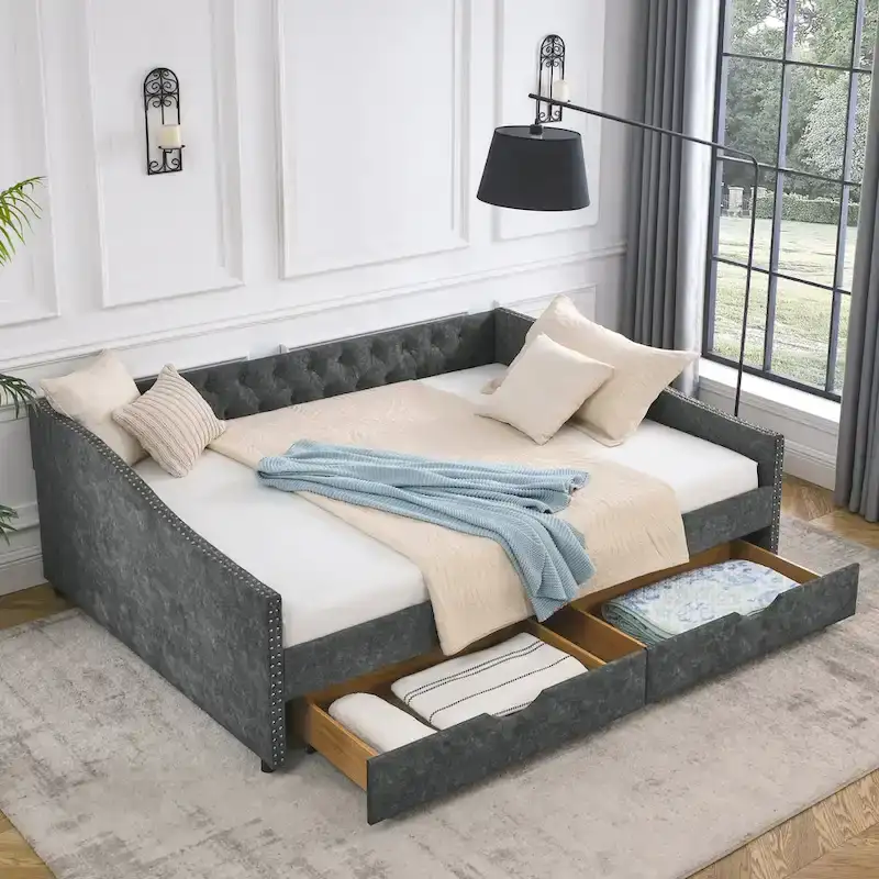Daybed with Drawers Upholstered Tufted
