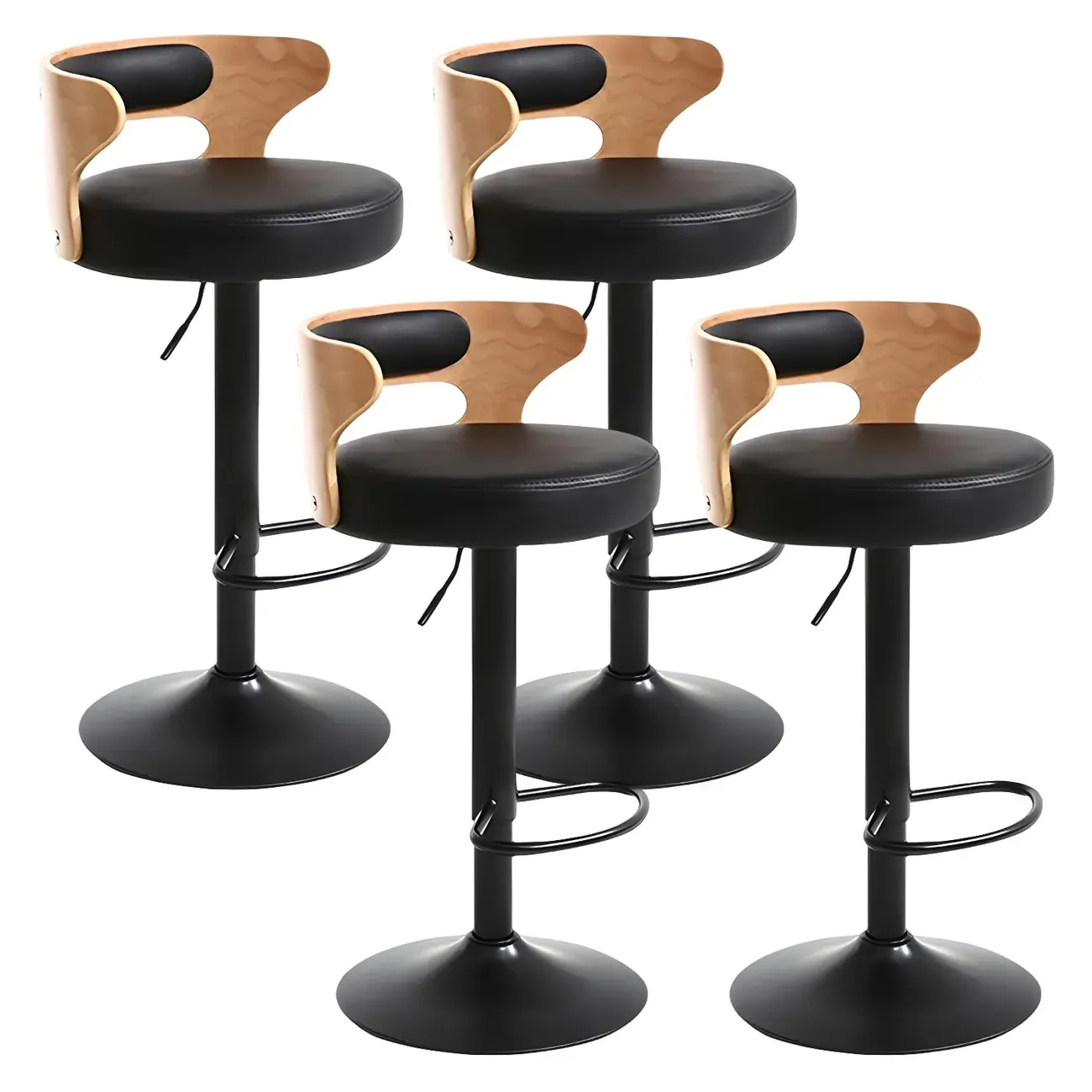Adjustable Round Leather Swivel Bar Stools with Back