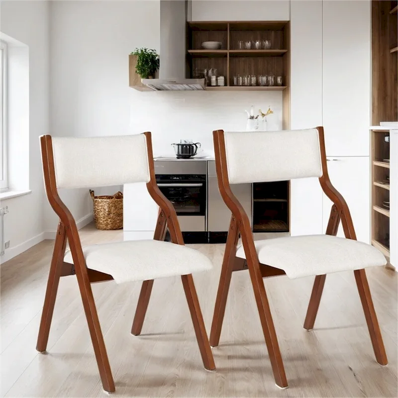 Upholstered Folding Dining Chair with Wood Legs (Set Of 2)