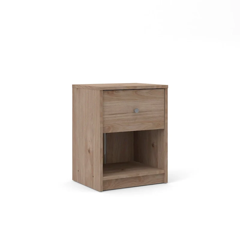 Coffee / Grey / White / Black / Jackson Hickory / Truffle Oak Scandinavian 1-Drawer Nightstand with Open Shelf - Single Use