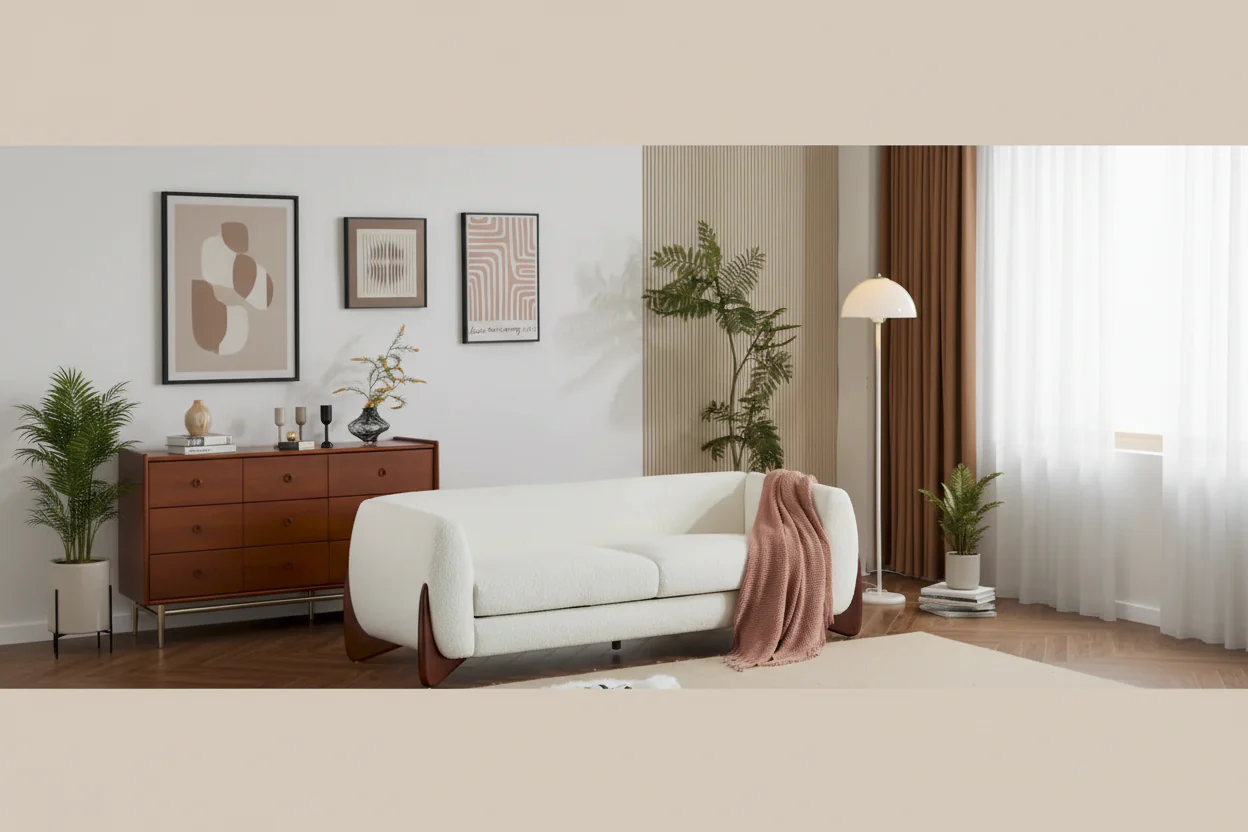 Boucle 3-Seat Sofa – White / Caramel / Navy Blue / Almond / Olive-green