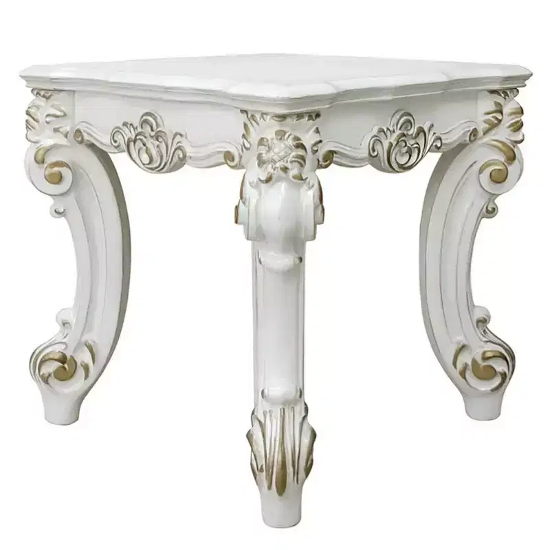 Royal Hampton Marble Top End Table with Hairpin Style Metal Legs, White and Black