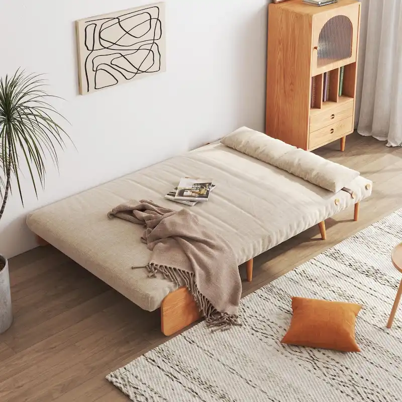 43.3 Upholstered Loveseat Sofa Bed, Beige
