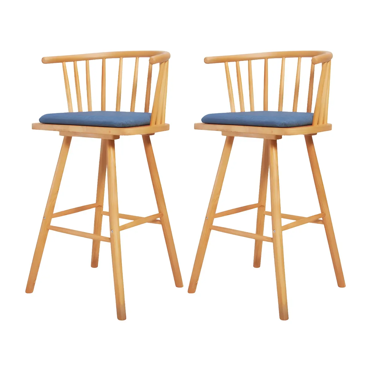 Traditional Wooden Low Back Bar Stool with Cushioned Seat