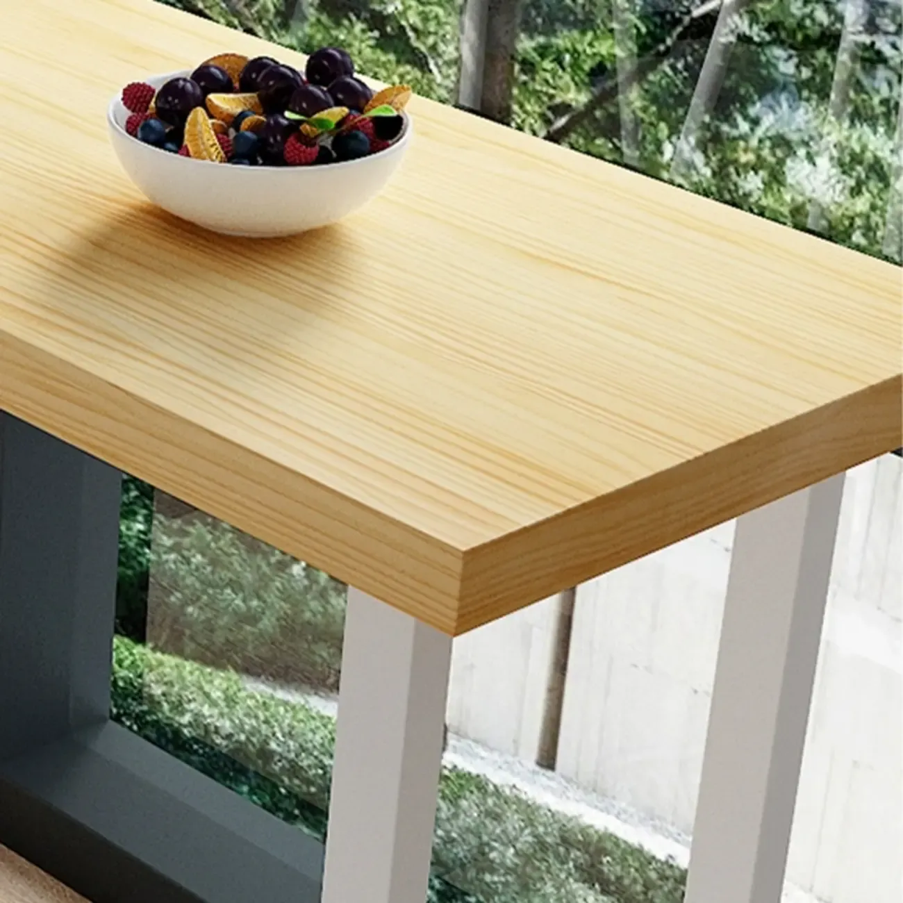 Modern Rustic Pine Wood Top Iron Base Bar Table