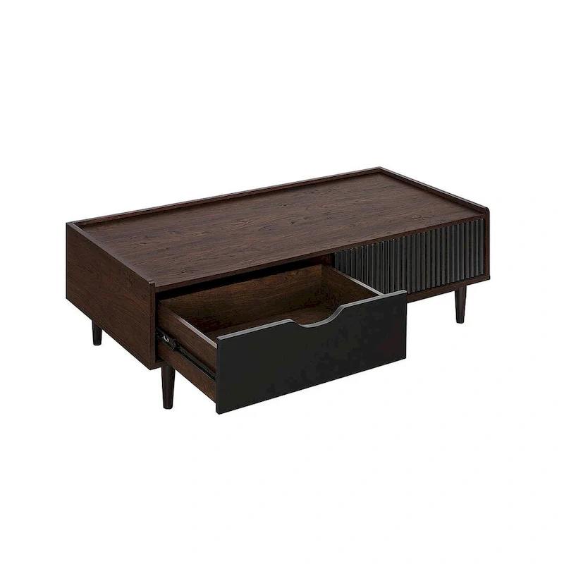 Modern Ribbed Coffee Table with Drawer and Shelf