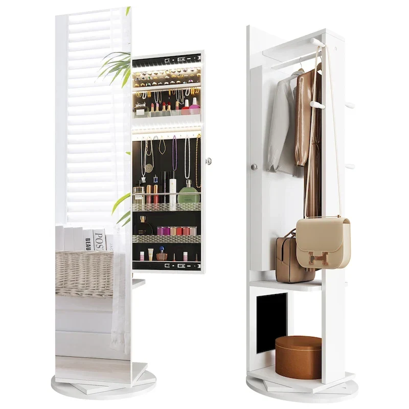 66H Full Length Mirror Jewelry Armoire Lockable Standing Cabinet
