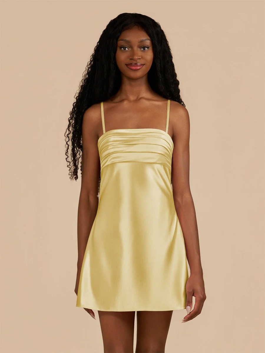 Yellow - Sheath Spaghetti Straps Satin Homecoming Dress