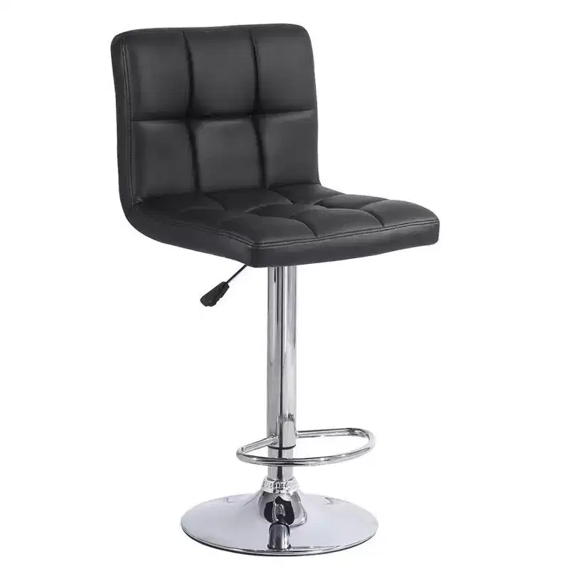Legacy Decor Set of 2 Barstools Adjustable Swivel Faux Leather Square Stitch Design