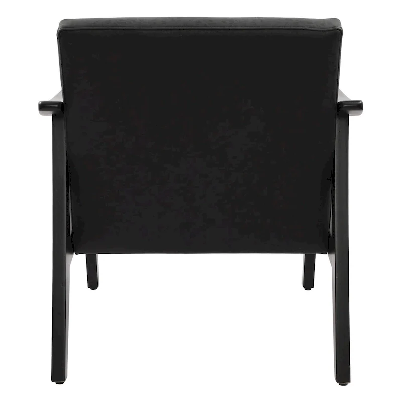 Faux Leather Accent Chair Solid Wood Armchair in Black Finish