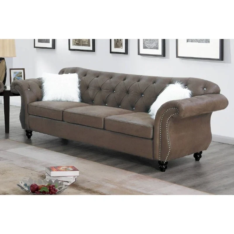 Living Room Sofa with Button Tufted Back